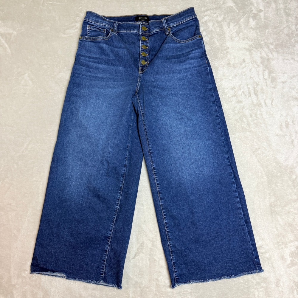 Banana Republic Wide-Leg High-Rise Jeans Womens 32/14 Blue Cropped Raw Hem Boho